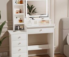 Dressing Table with LED Mirror and Adjustable Lights, 90cm White Vanity Desk