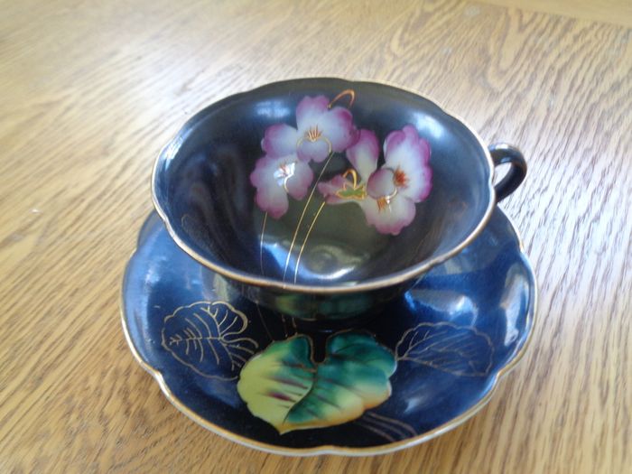Princess China (Occupied Japan) Black Teacup and Saucers x 2 for Sale