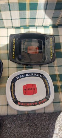 3x vintage  advertising watneys red barrel ashtrays collectors items ,nice in any collectors collection,,sold as seen, see pictures for condition,