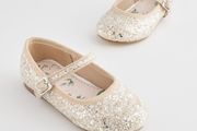 Next Ivory Glitter Wide Fit (G) Flower Girl Occasion Mary Jane Shoes Size UK3 EU19