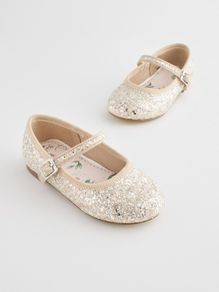 Next Ivory Glitter Wide Fit (G) Flower Girl Occasion Mary Jane Shoes Size UK3 EU19