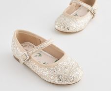 Next Ivory Glitter Wide Fit (G) Flower Girl Occasion Mary Jane Shoes Size UK3 EU19