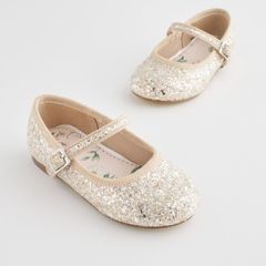 Next Ivory Glitter Wide Fit (G) Flower Girl Occasion Mary Jane Shoes Size UK3 EU19
