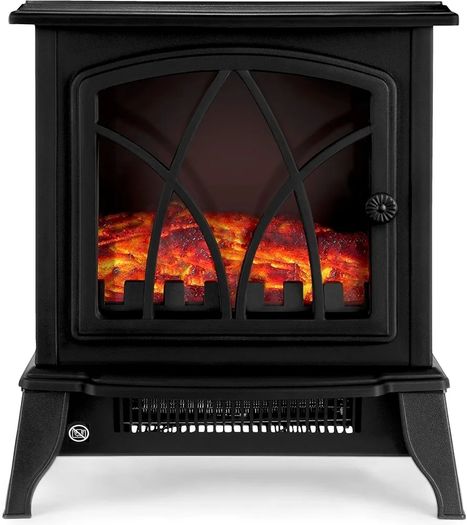 Electric Fireplace Stove Heater 1600-1800W with Fire Flame Effect, 2 Heat Settings, Adjustable Thermostat, Freestanding Portable Electric Log Wood Burner Effect - Black