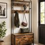 Industrial Hallway Coat Rack with Shoe Storage Bench and 9 Hooks Image 4