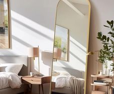 Full Length Mirrors Free Standing Floor Mirror Full Body Wall Mirror for Bedroom Living Room and Entrance, Arch Gold Frame, 147x44 CM