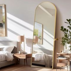 Full Length Mirrors Free Standing Floor Mirror Full Body Wall Mirror for Bedroom Living Room and Entrance, Arch Gold Frame, 147x44 CM