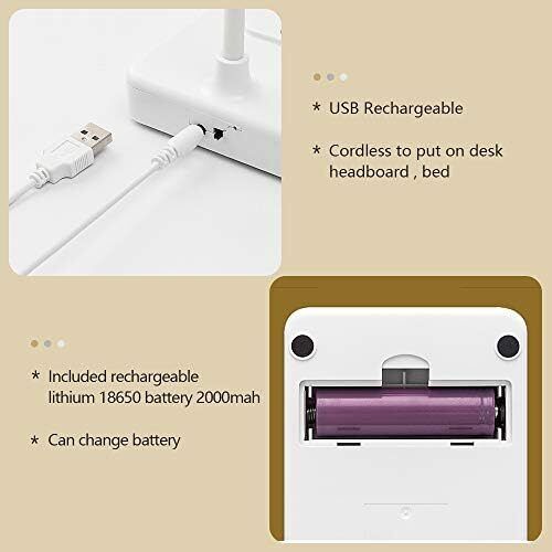 Rechargeable Desk Lamp Reading Light Cordless Table Lamp, Large Battery,Touch Dimmable