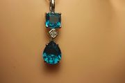 Rhodium Plated Sterling Silver Rare Capri Blue Quartz Pendant