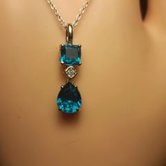 Rhodium Plated Sterling Silver Rare Capri Blue Quartz Pendant