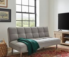 Grey Folding 3 Seater Fabric Sofa Bed