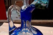Blue hand cut crystal jug with stopper