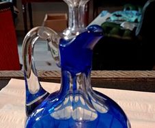 Blue hand cut crystal jug with stopper