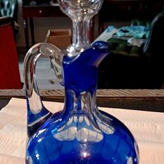 Blue hand cut crystal jug with stopper