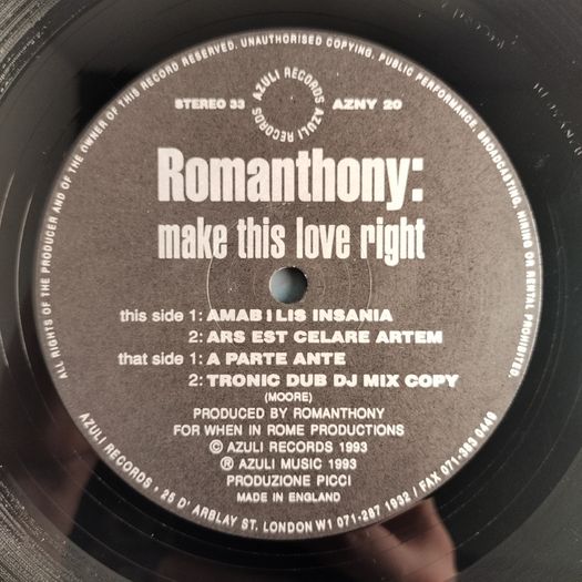Near MINT Copy! BALL and CHAIN! AKA Pure CORK! Romanthony - Make This Love Right - Azuli Records - DEEP House BANGER! (A Parte Ante MIX)!