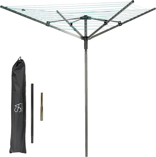 Rotary Washing Line | 45m Rotating Outdoor Washing Line | Heavy Duty Clothes Airer Outdoor | Garden Rotary Line | 4 Arm Rotary Washing Line | Washing Line Rotary with Ground Spike & Cover (FREE SHIPPING)