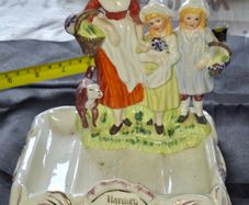 Beautiful Old Yardley English Lavender Porcelain Soap Dish featuring figures of a woman, children, and a dog
