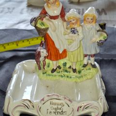Beautiful Old Yardley English Lavender Porcelain Soap Dish featuring figures of a woman, children, and a dog