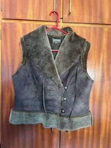 Ladies fur lined suede gilet