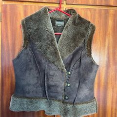 Ladies fur lined suede gilet