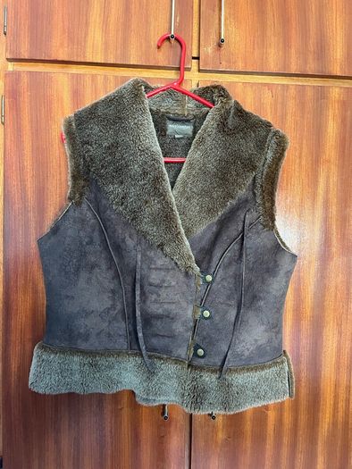 Ladies fur lined suede gilet