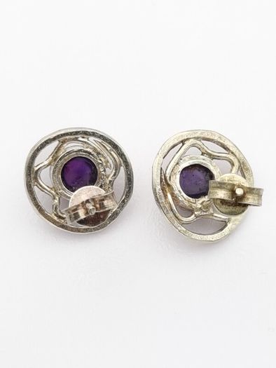 Vintage 925 Syerling Silver Purple Chalcedony Stud Earrings