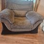 Premium cream leather Sofa-3 seater. 1 grey Chair Image 3