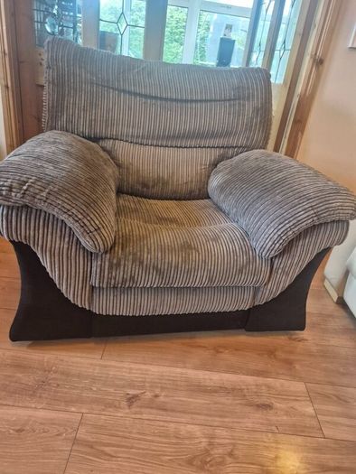Premium cream leather Sofa-3 seater. 1 grey Chair