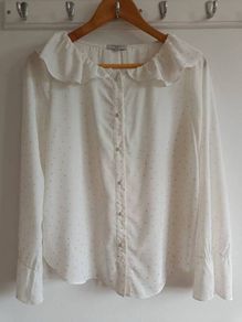FRNCH Paris White Ruffle Blouse - Size M - Excellent Condition