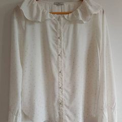 FRNCH Paris White Ruffle Blouse - Size M - Excellent Condition
