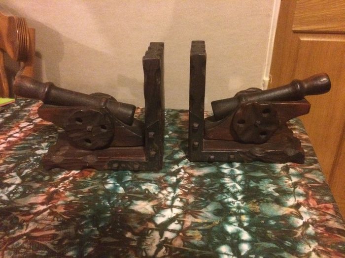 Cannon wooden bookends free postage