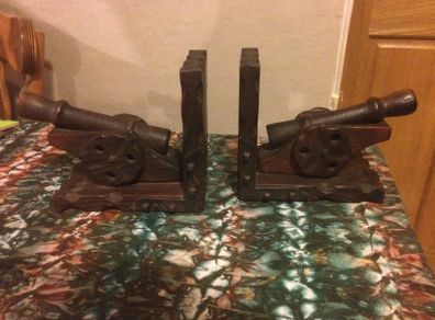 Cannon wooden bookends free postage