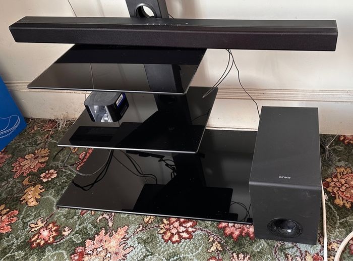 SHARP 50" smart TV, floor TV stand, SONY sound bar