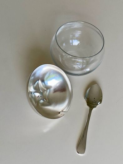Silver and glass apple jar