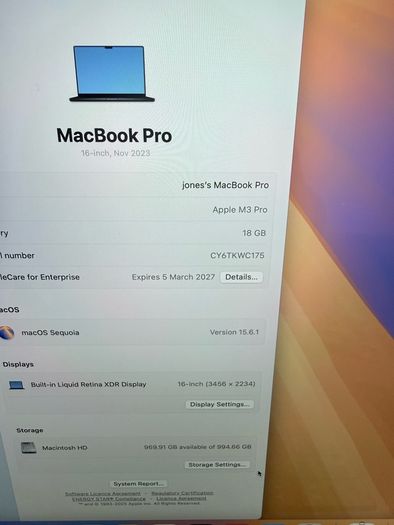 Macbook M3 Pro 16 inch