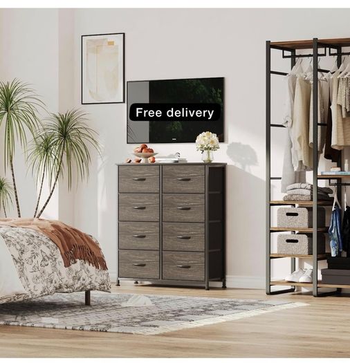8 Drawers Chest of Drawers, Fabric Storage Dresser Vertical with Spacious Wooden Tabletop