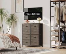 8 Drawers Chest of Drawers, Fabric Storage Dresser Vertical with Spacious Wooden Tabletop