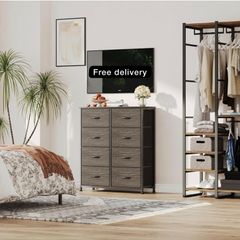 8 Drawers Chest of Drawers, Fabric Storage Dresser Vertical with Spacious Wooden Tabletop