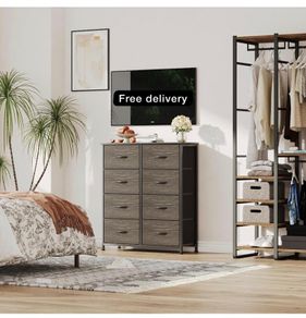 8 Drawers Chest of Drawers, Fabric Storage Dresser Vertical with Spacious Wooden Tabletop