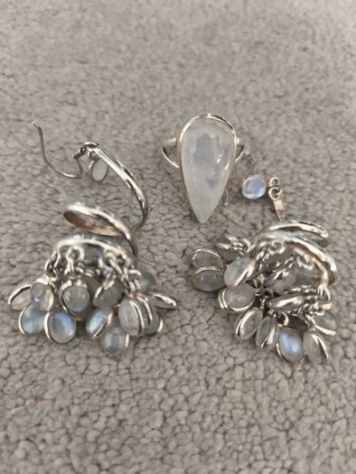 Sterling silver moonstone ring and earrings set