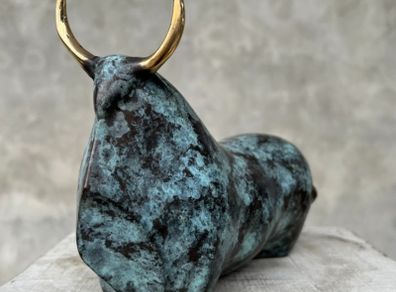 Abstract Bull With Gold Accents - Patinated Bronze