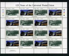 1999 Ireland 125 Years of the Universal Postal Union (UPU) 1874-1999 Commemorative Stamps Sheetlet Plate 1B1B Mint Never Hinged (MNH)