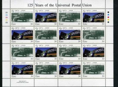 1999 Ireland 125 Years of the Universal Postal Union (UPU) 1874-1999 Commemorative Stamps Sheetlet Plate 1B1B Mint Never Hinged (MNH)