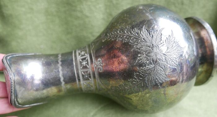Antique Lidded Jug, Antique Silver Plate, Engraved Foliate and Scroll Designs Jug.