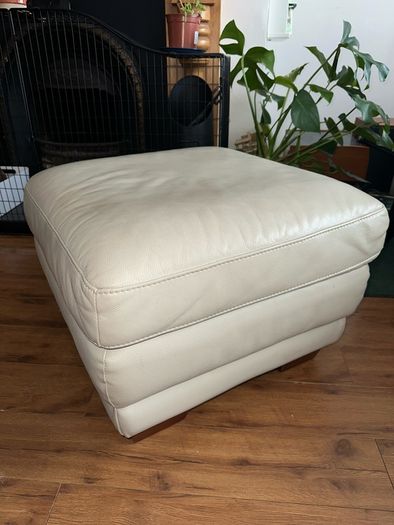 Cream leather pouffe