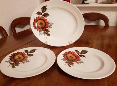 Retro 1970s Stunning China Set Serving Platter & 2 Plates