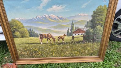 5 old antique painting 4 on canvas & 3 old copper kettles