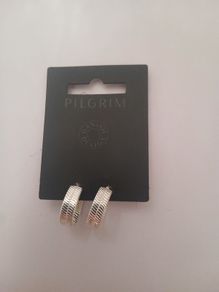 Pilgrim Danish Design Silver Tone Textured Ribbed Hoop Earrings New CAN POST