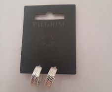 Pilgrim Danish Design Silver Tone Textured Ribbed Hoop Earrings New CAN POST