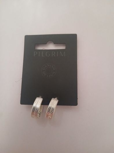 Pilgrim Danish Design Silver Tone Textured Ribbed Hoop Earrings New CAN POST